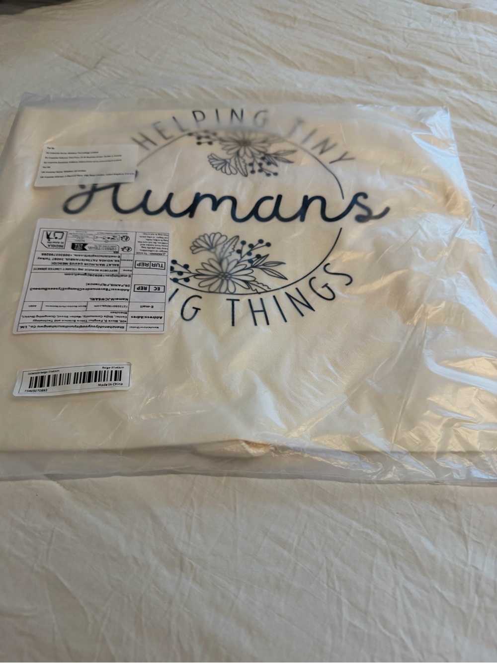 Beige Cotton Tote Bag Helping Tiny Humans - Picture 6 of 7